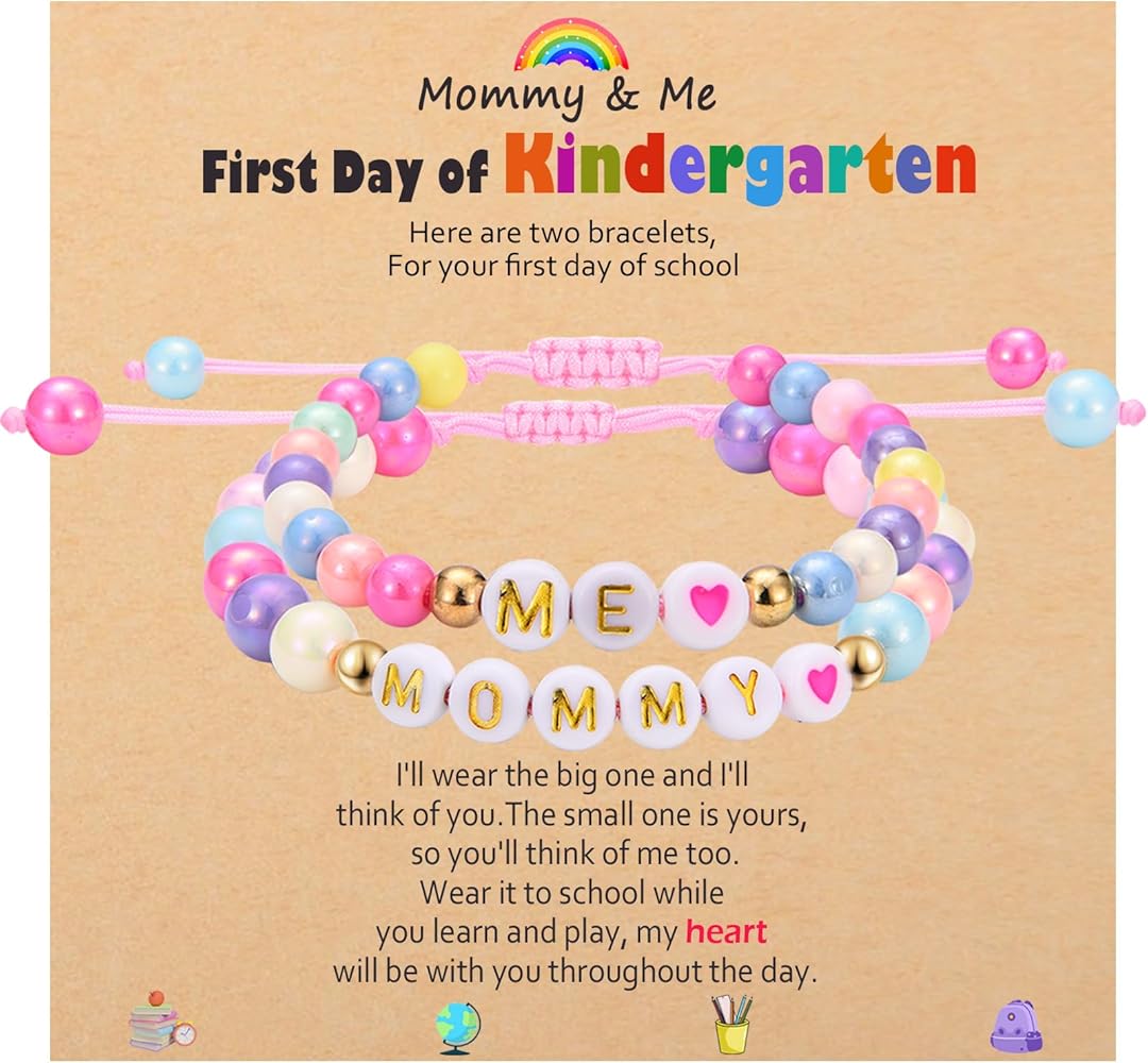 First Day of Kindergarten/School/Pre-k Gifts Back to School Gifts Mommy and Me Bracelets for Girls Mom and Daughter Bracelets