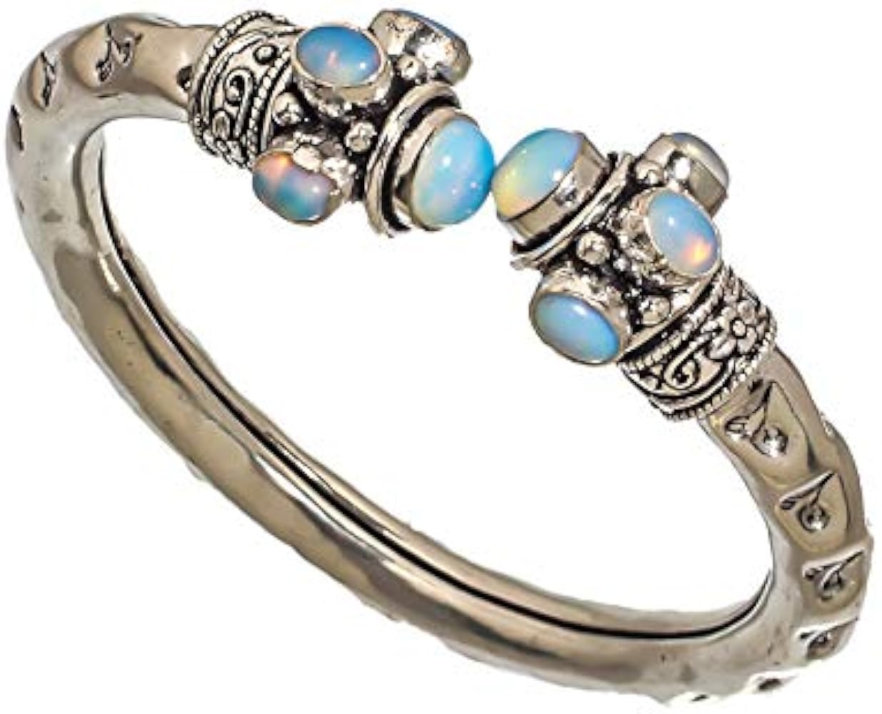 SILVERQUEEN Milky Opal Vintage Style Cuff Gemstone Handmade Jewelry Bracelet Adjustable