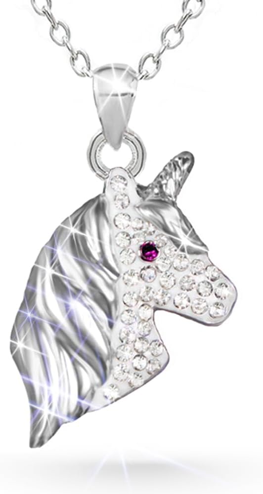 The Noodley Silver Unicorn Necklace for Girls Cubic Zirconia Crystal Pendant Jewelry with Gift Box, 18 inch