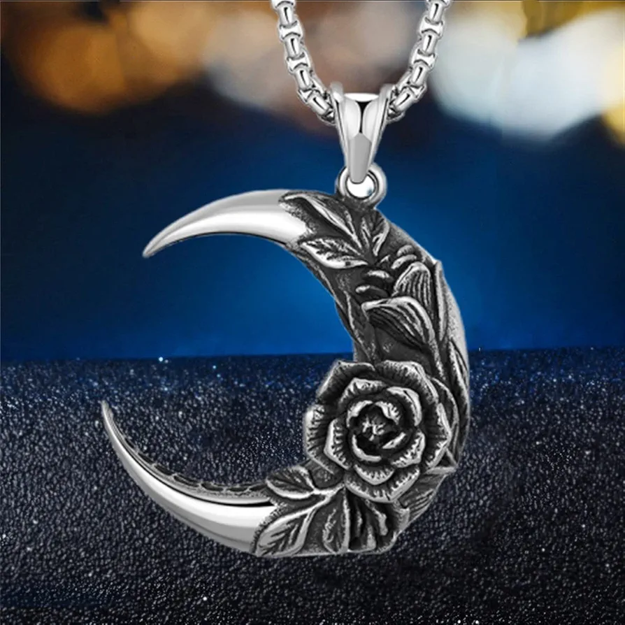 Exquisite Fashion Moon Rose Necklace Personality Gothic Women Moon Jewelry Retro Accessories for Girls 1Pcs