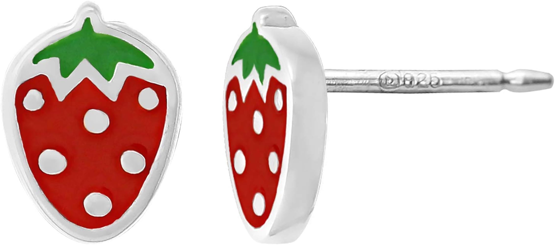 Boma Jewelry Sterling Silver Enamel Red Strawberry Fruit Stud Earrings