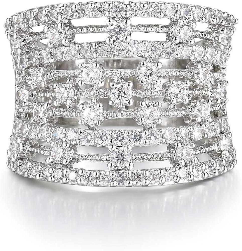 Jewelry Rhodium Plated Cubic Zirconia Eternity Band Cocktail Ring