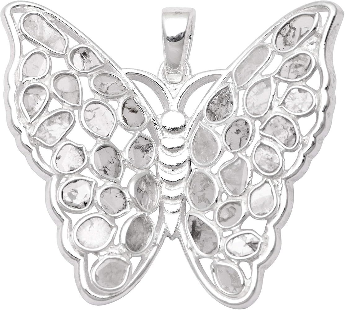 1.50 CTW Natural Diamond Polki Butterfly Pendant 925 Sterling Silver Platinum Plated Slice Diamond Jewelry