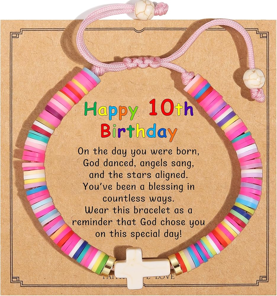 1-13 Year Old Birthday Gifts for Her Cross Charm Bracelet with Birthday Greeting Card Cute Birthday Christmas Jewelry Gifts for Daughter Granddaughter Niece Teens