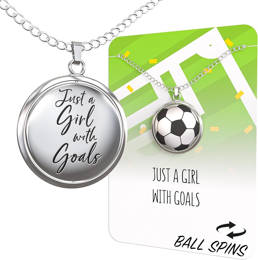 Soccer Ball Spinner Necklace for Soccer-Loving Girls | “Just A Girl With Goals” Pendant | Gift for Soccer Moms and Players