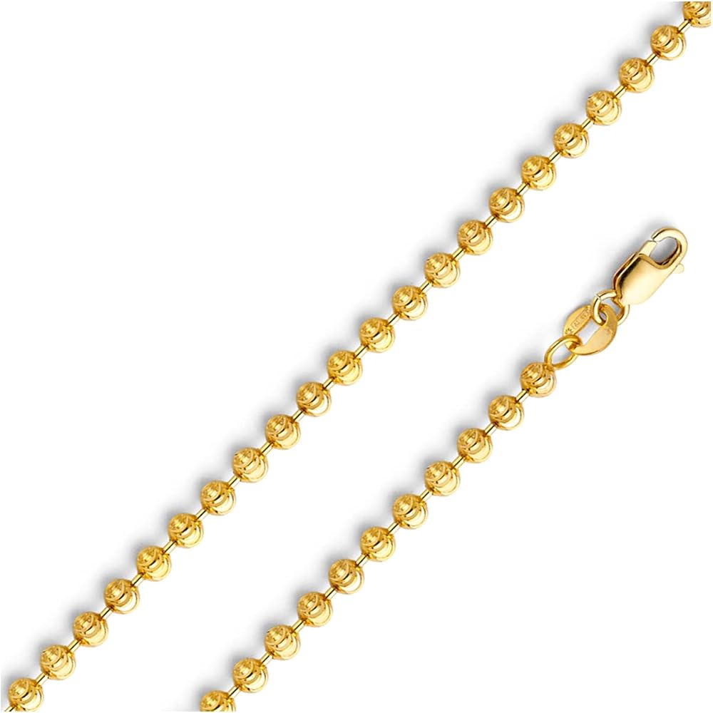 14KY 1.9mm Moon-Cut Ball Chain for Men and Women | 14K Solid Gold Lobster Claw Clasp Jewelry for Men’s Women’s Girls | Jewelry Gift Box | Gift for Her | Gold Bracelet