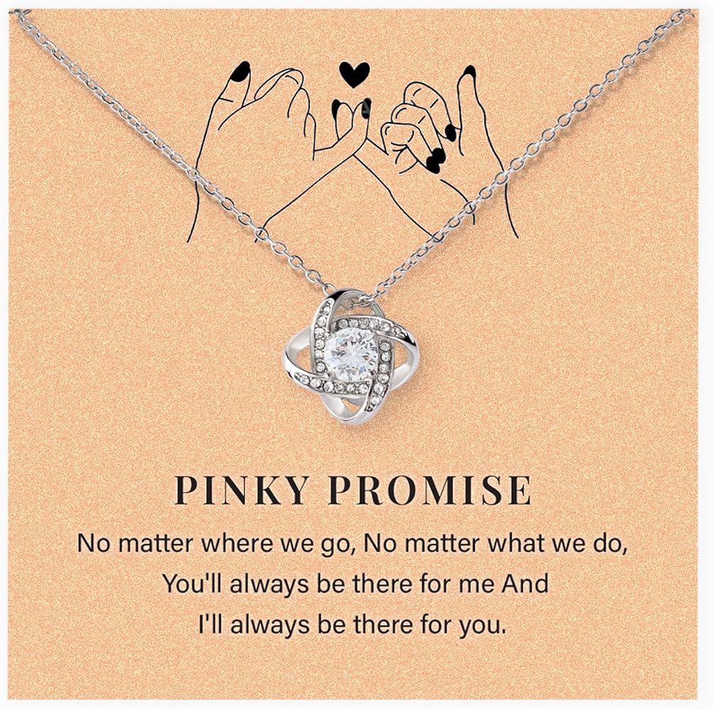 Pinky Promise Necklace For Women, Cute Promise Jewelry For Her, Love Knot Necklace Gift Ideas For Teenage Girls, Jewelry Gifts For Your Girlfriend, Best Friend Or Soulmate Necklace With Amazing Message Card And Stunning Box