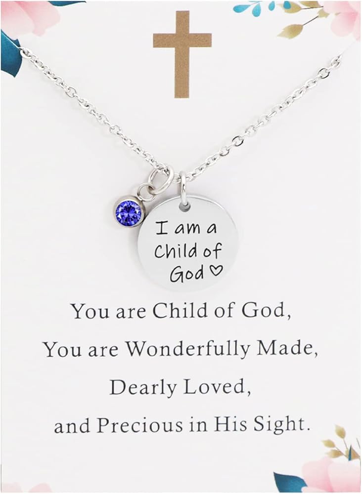 Baptism Gifts I'm a Child of God Necklace with Birthstone First Communion Gift for Girls Goddaughter Gifts