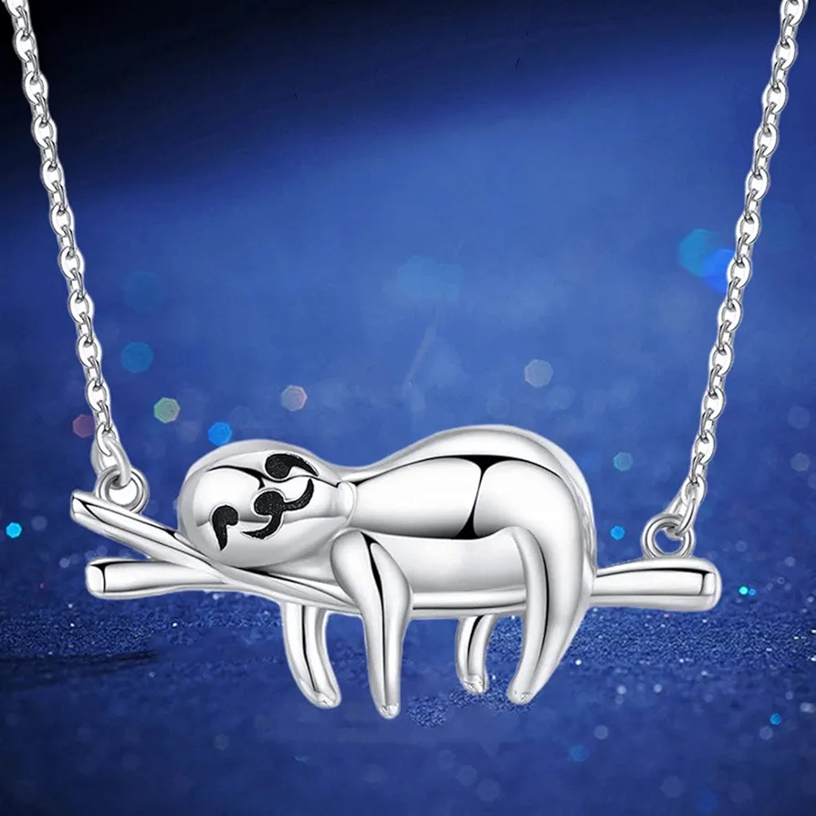 Fashion Personality Silver Sloth Necklace Classic Cute Women Sloth Animal Pendant Jewelry Charm Girl Accessories Birthday Gifts 1Pcs