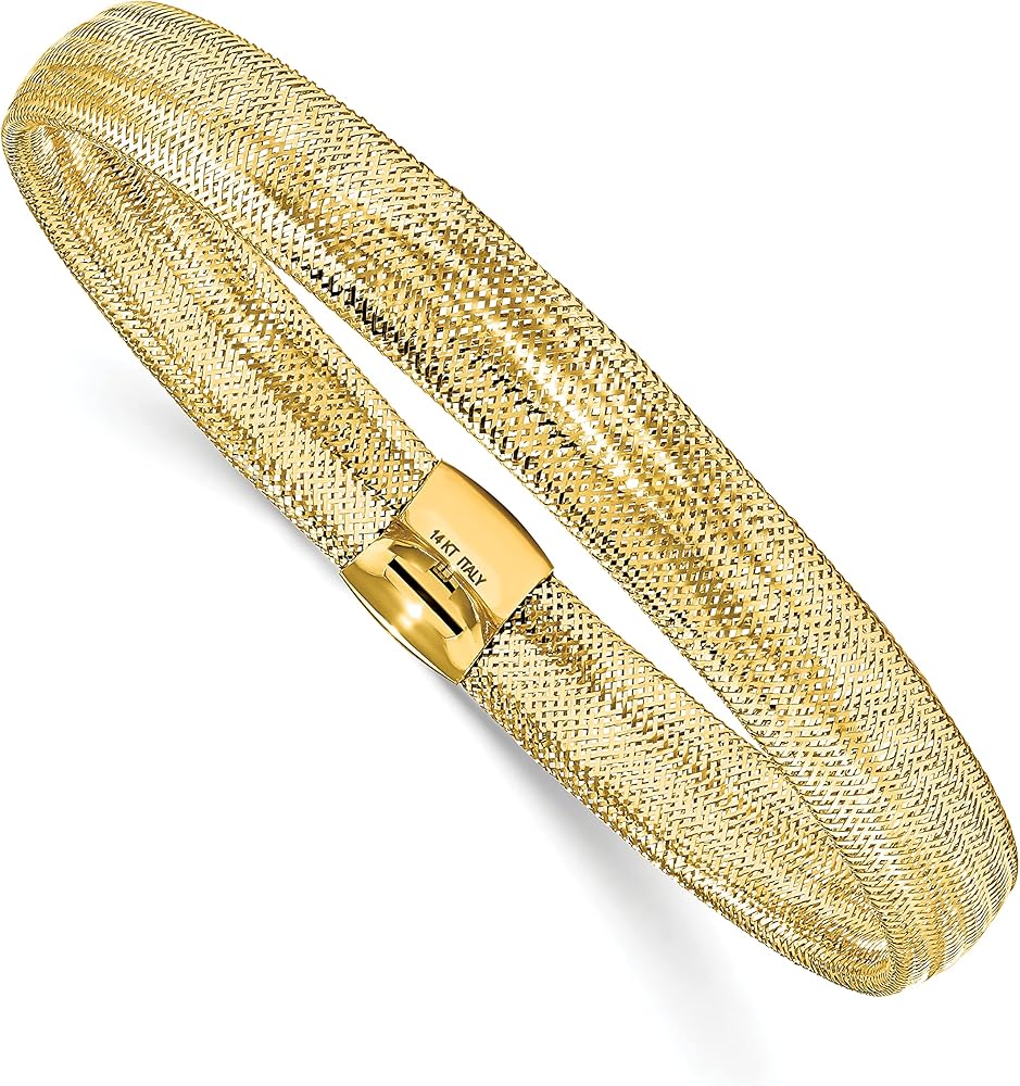 Avariah 14K Yellow Gold Polished Mesh Stretch Bracelet - 6.5" - Made In Italy