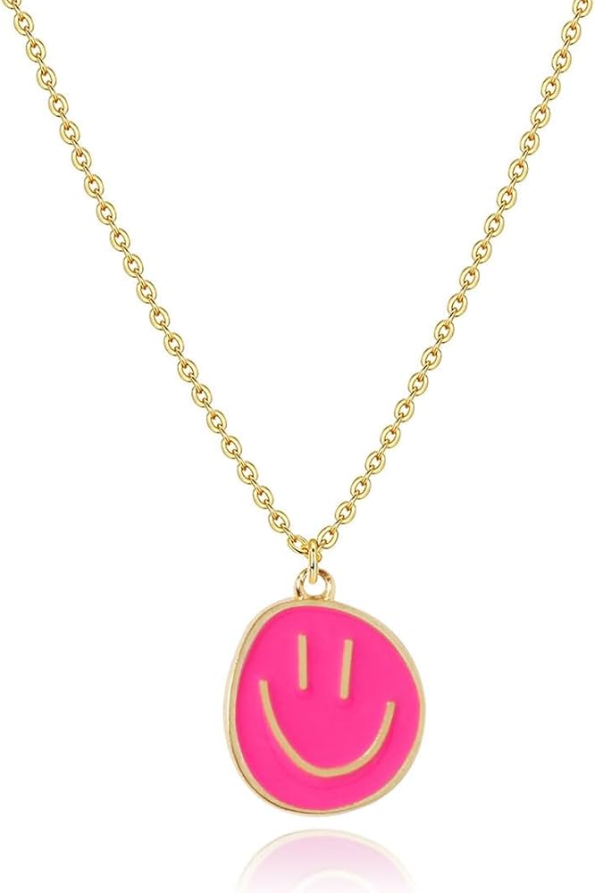 Colorful Smile Pendent Necklace, Christmas Smile Gifts,14K Gold Plated Chain Necklace Preppy Jewelry Trendy Necklace for Women Teen Girls