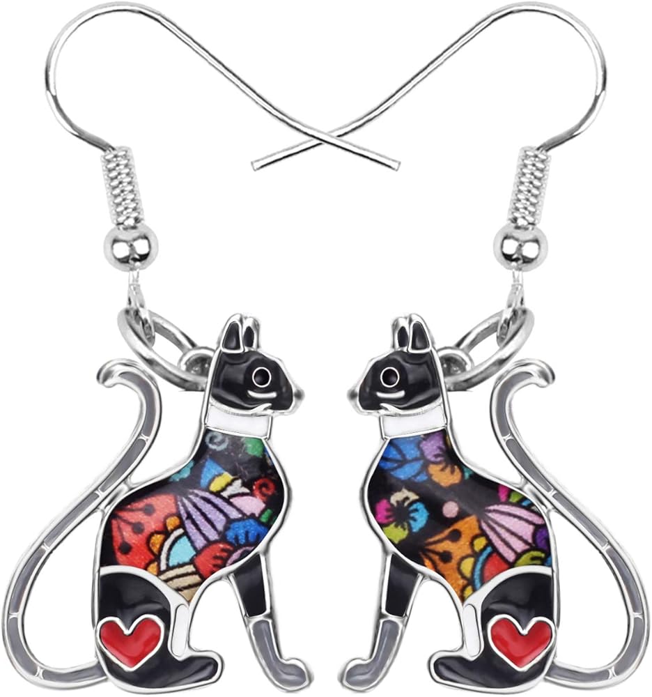 BONSNY Cute Enamel Dangle Anime Cat Earrings for Women Teens Girls Jewelry Novelty Pets Funny Charms