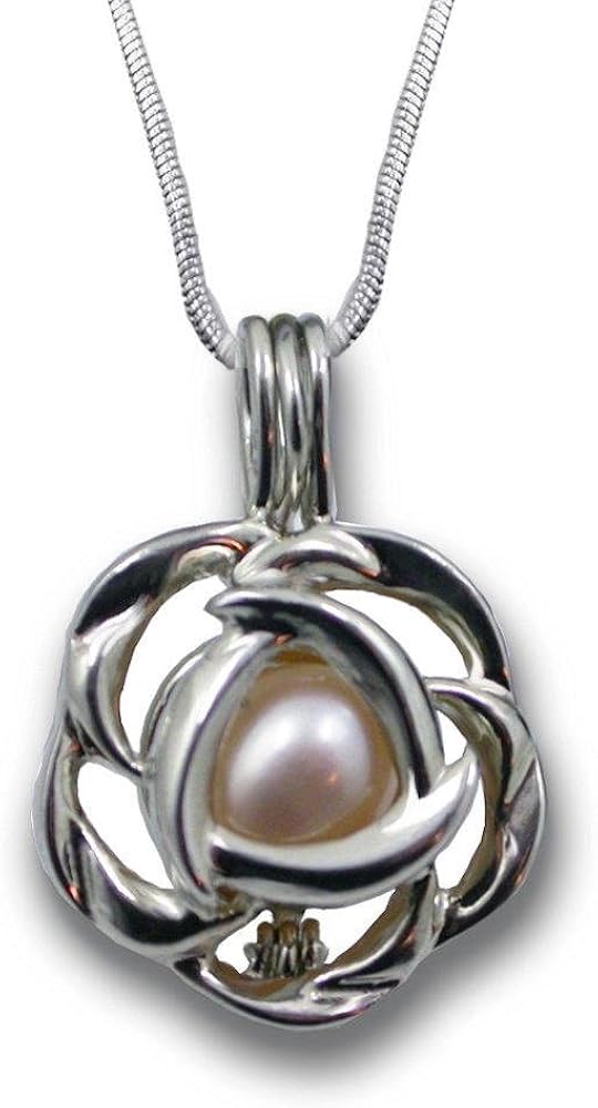 Pearlina Rose Sterling Silver Necklace Freshwater Cultured Pearl in Oyster Cage Wish Pearl Set,18"