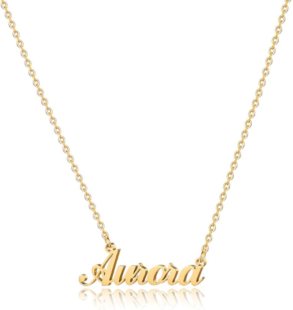 M MOOHAM Gold Custom Name Necklace Personalized - 18K Gold Plated Personalized Name Necklaces for Women, Plate Monogram Necklace Name Necklace