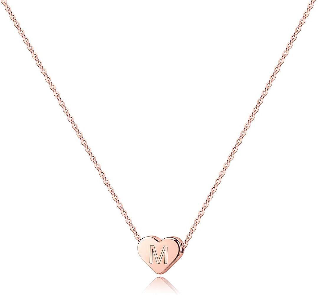 Turandoss Tiny Heart Initial Necklaces for Girls - 14K Rose Gold Filled Heart Pendant Handmade Dainty Heart Letter Initial Necklaces for Teen Girls Jewelry Gifts