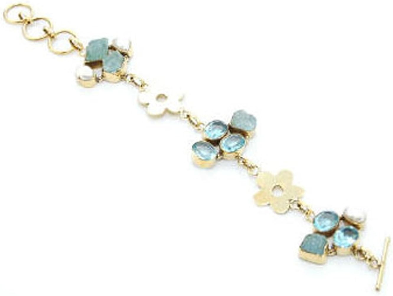 Gold Charm Bracelet Semi Precious Blue stones and gold Designer Jewelry