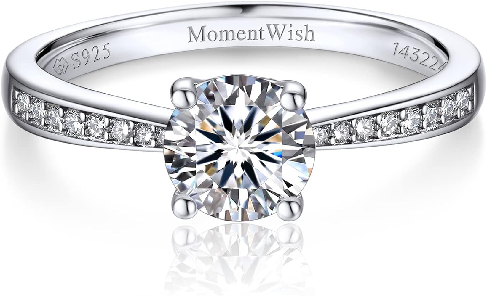 MomentWish Promise Rings for Her, 1Carat Moissanite Engaegment Rings, D Color VVS1 Simulated Diamond 925 Sterling Silver Accent Rings