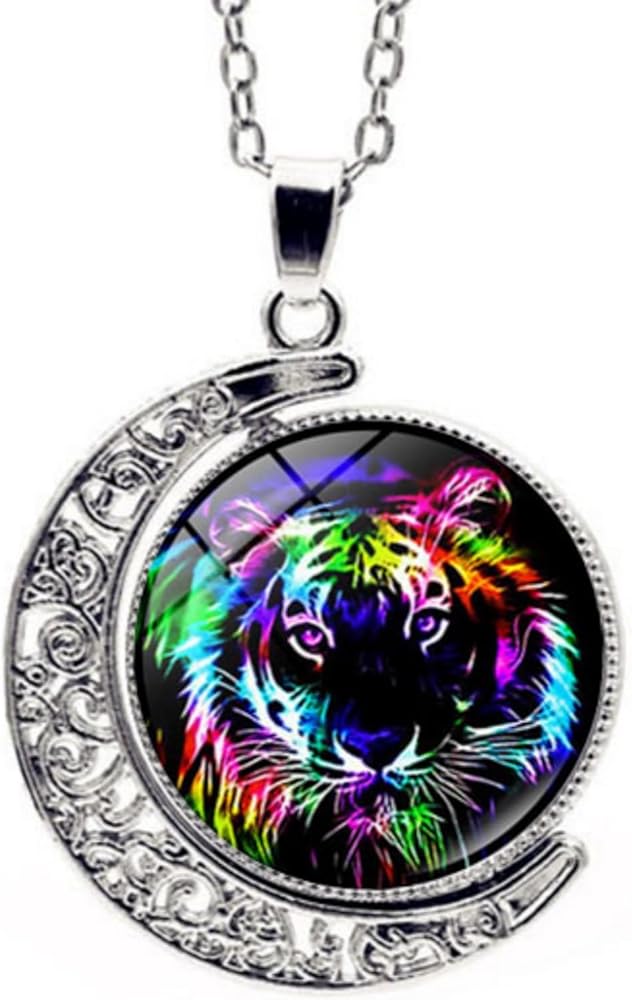 Tiger Animal Moon Neckalce for Women Crescent Half Moon Pendant Jewelry Stainless Steel Material Tiger Gift Necklaces for Men Teen Girls Gifts