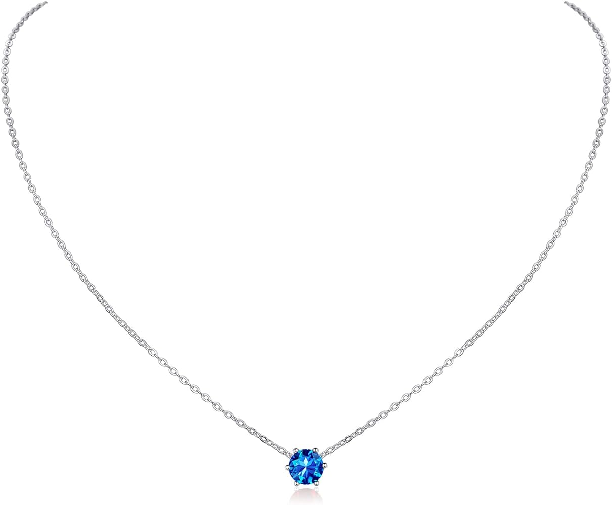 ChicSilver 925 Sterling Silver 12 Months Sparkling Round Cut Created Birthstone Pendant Necklace (with Gift Box)