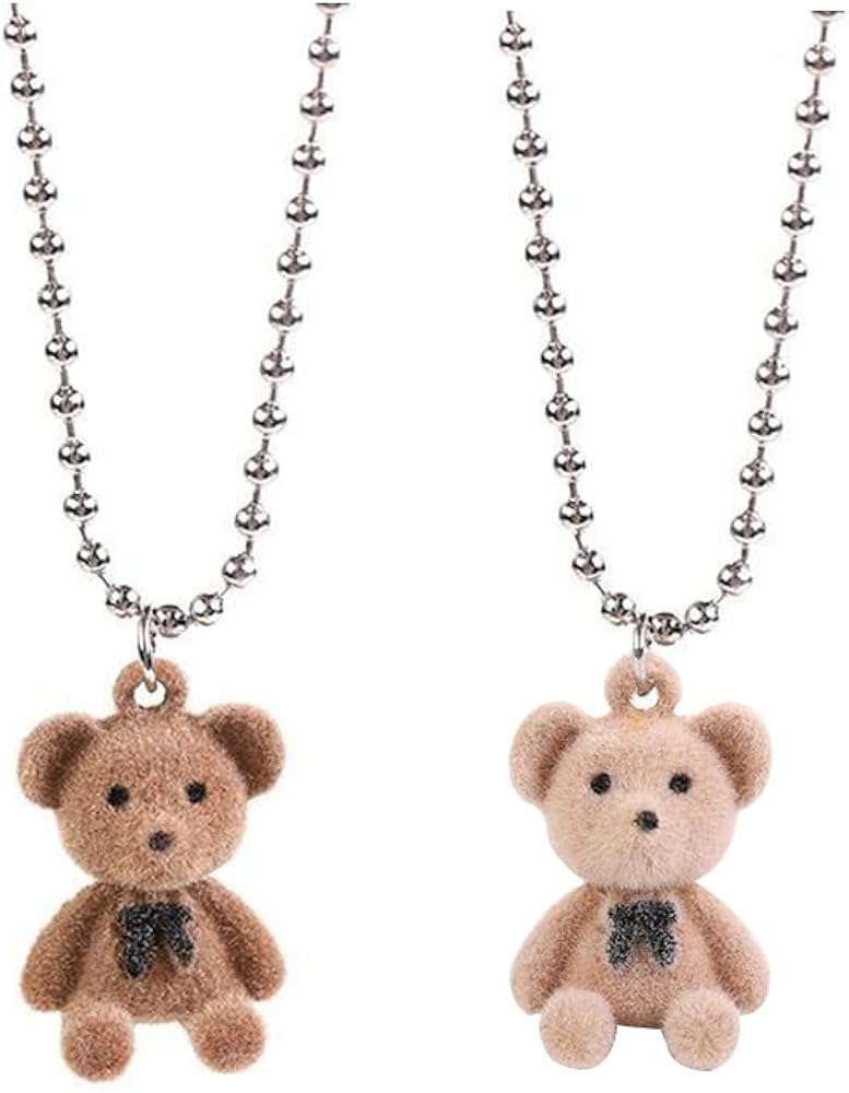 Y2k Bear Necklace Cute Plush Teddy Necklaces BFF Friendship Matching Couple Necklaces set Valentine's Day Gifts 2PCS