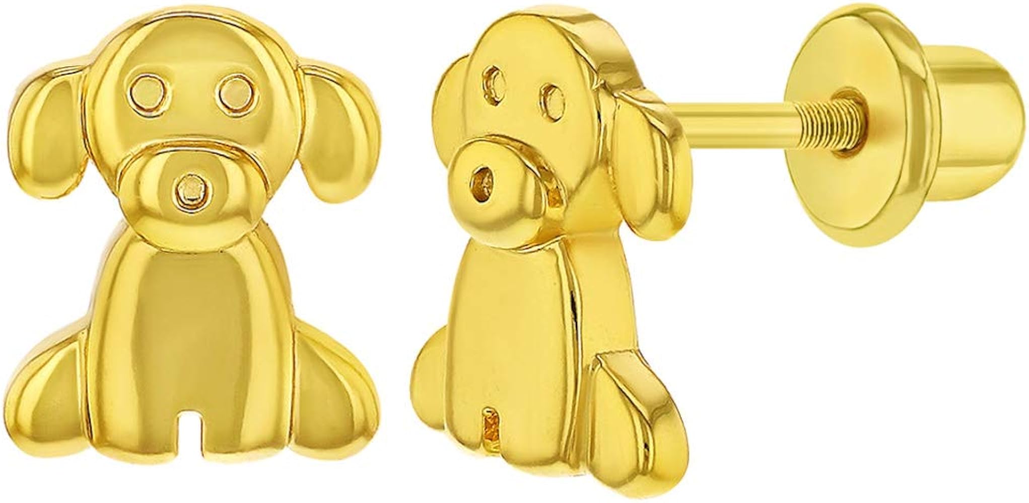 Gold Plated Puppy Dog Safety Screw Back Earrings for Toddlers and Little Girls - Sweet and Charming Animal Jewelry Gift for Dog Loving Children - Affordable yet Quality Screw Backs for Kids