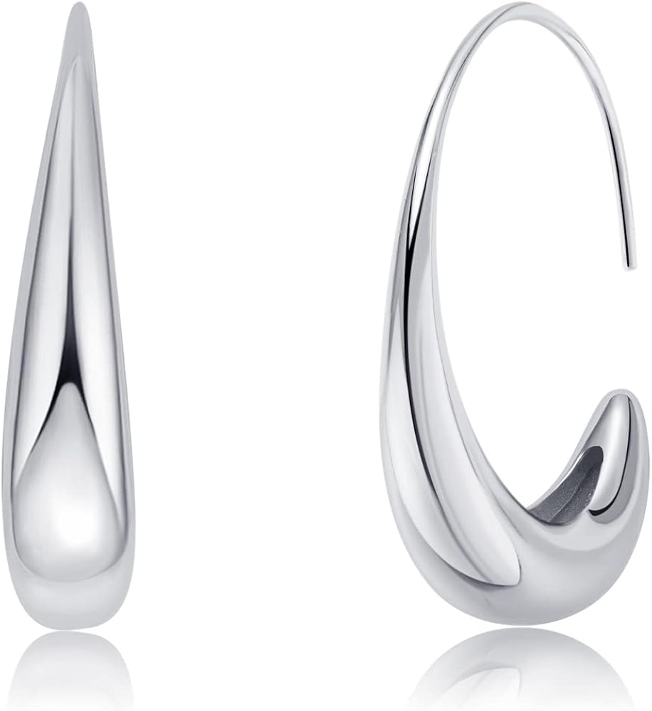 Teardrop Hoop Earrings - 18k Gold Plated/White Gold Large Oval Pull Hoop Earrings As a Jewelry Gift For a Teenage Girl