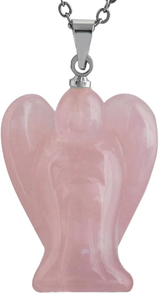 TUMBEELLUWA Guardian Angel Handmade Carved Healing Stone Crystal Pendant with Free Metal Alloy Chain