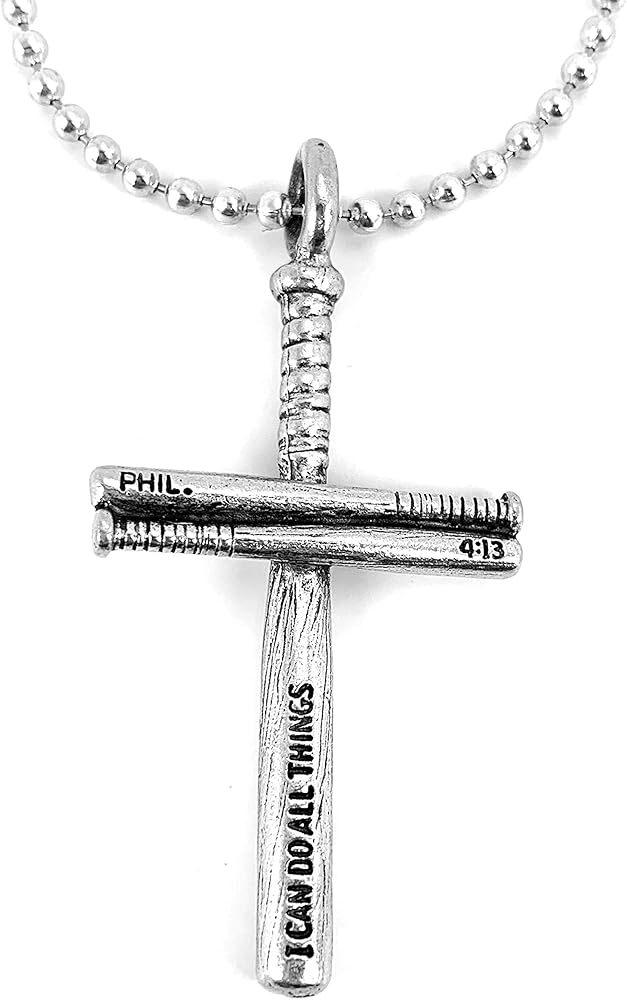 Baseball Bat Cross Necklace In Pewter