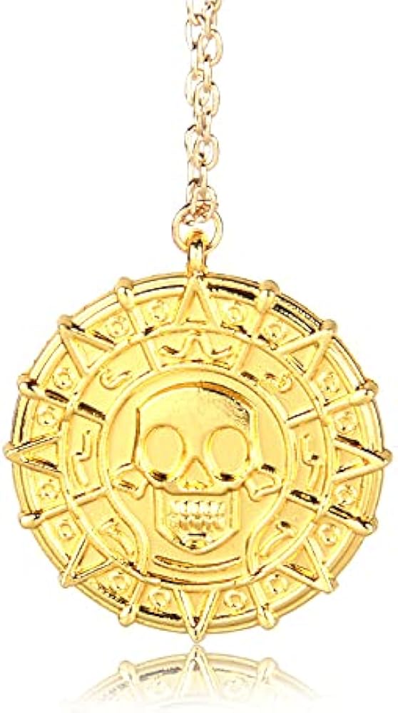 Round Gold Coin Skull Necklace Pendant Dress Accessory Movie Pirates of The Caribbean Medal Necklace Retro Jewelry