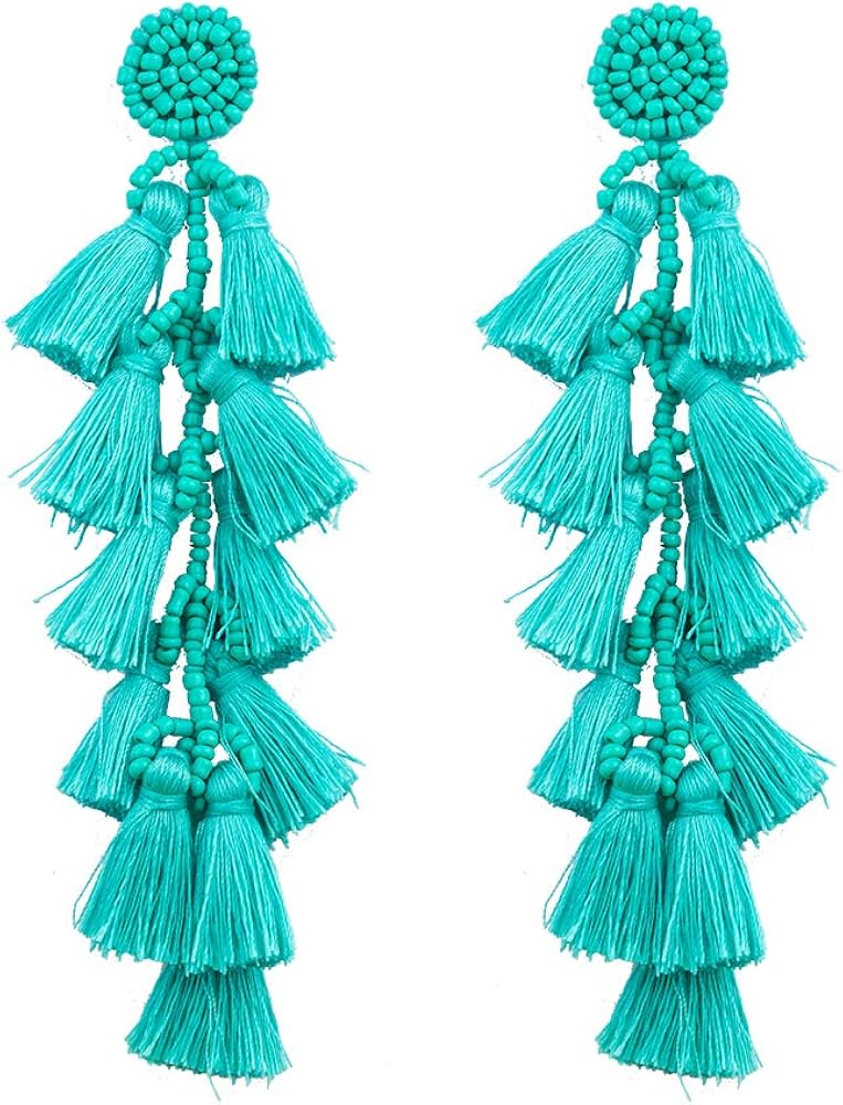 Long Tassel Earrings - Large Boho Statement Fringe Chandelier Dangle Earrings for Women Girls, Big Bohemian Tassel Drop Earrings for Party Daily Wear