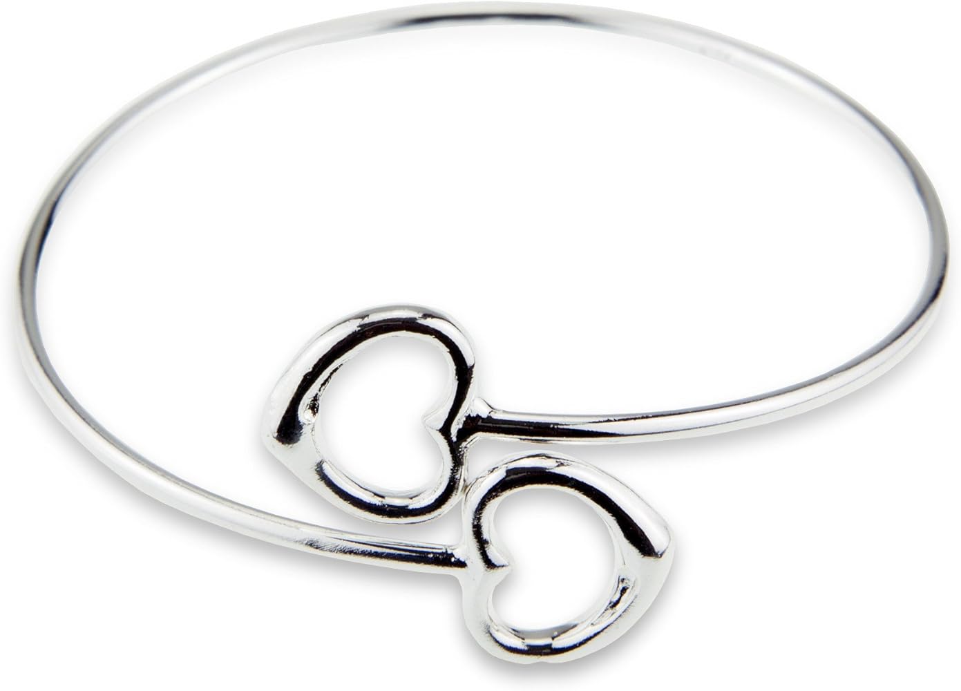 Dual Heart Love Silver Adjustable Bangle Bracelet for Little Girl Teen Valentine's Mother's Day Anniversary Christmas Gift