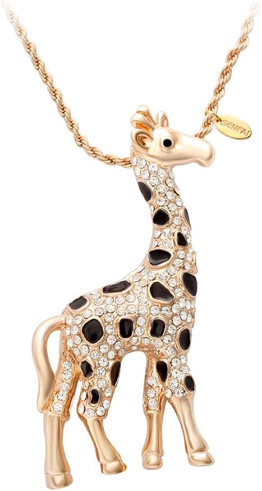 Giraffe Deer Pretty Black Enamel Crystal Sweater Pendant Necklace Three Color