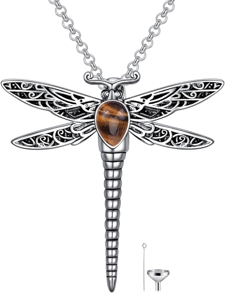 AOBOCO Dragonfly Urn Necklace for Ashes Sterling Silver Memorial Keepsake Cremation Jewelry Gifts with Filling Tool