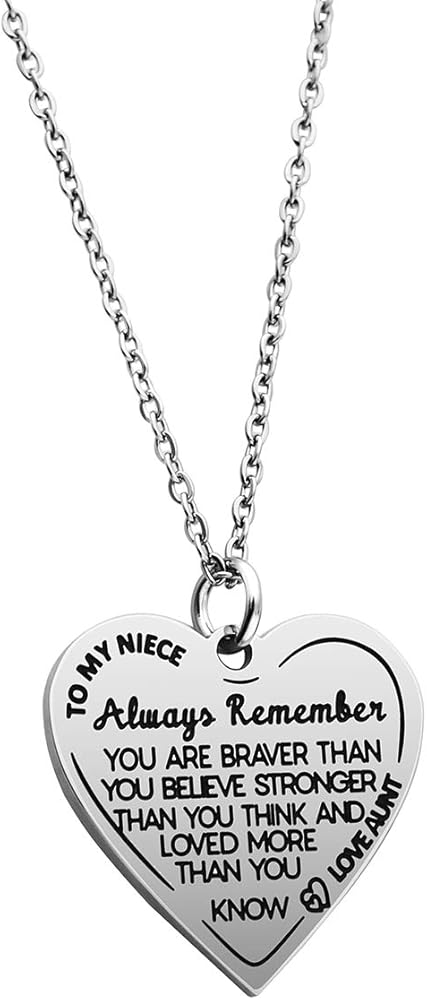 Niece Inspirational Gifts Necklace Engraved Message Heart Pendant Necklace Encouragement Niece Gift from Aunt Uncle