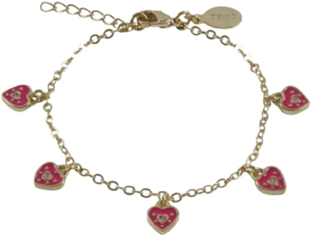 Gold Finish Hot Pink Enamel Hearts Girls Charm Bracelet