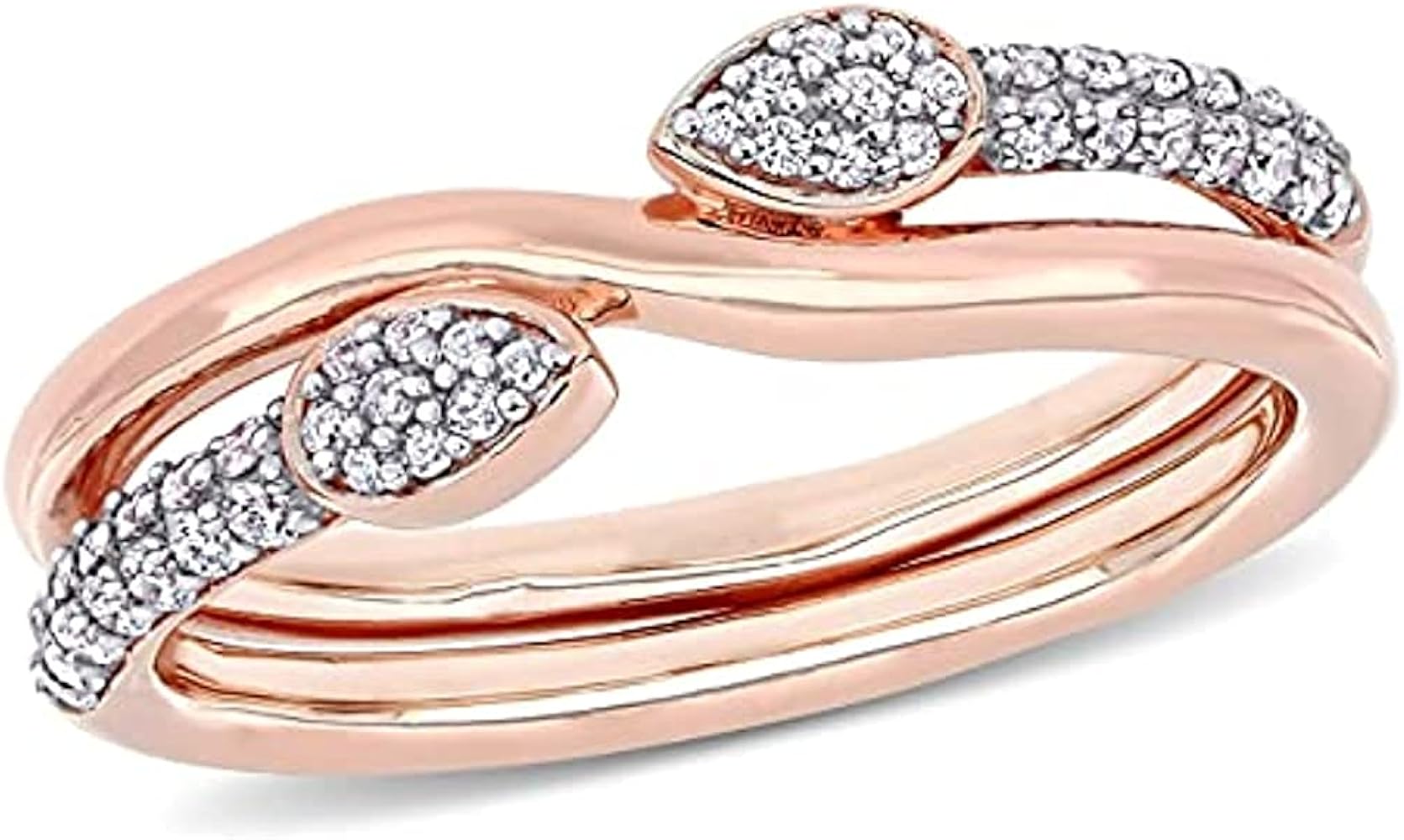 Round Cut Cubic Zirconia Teardrop Interlaced Double Band For Womens & Girls 14k Rose Gold Plated 925 Sterling Silver.