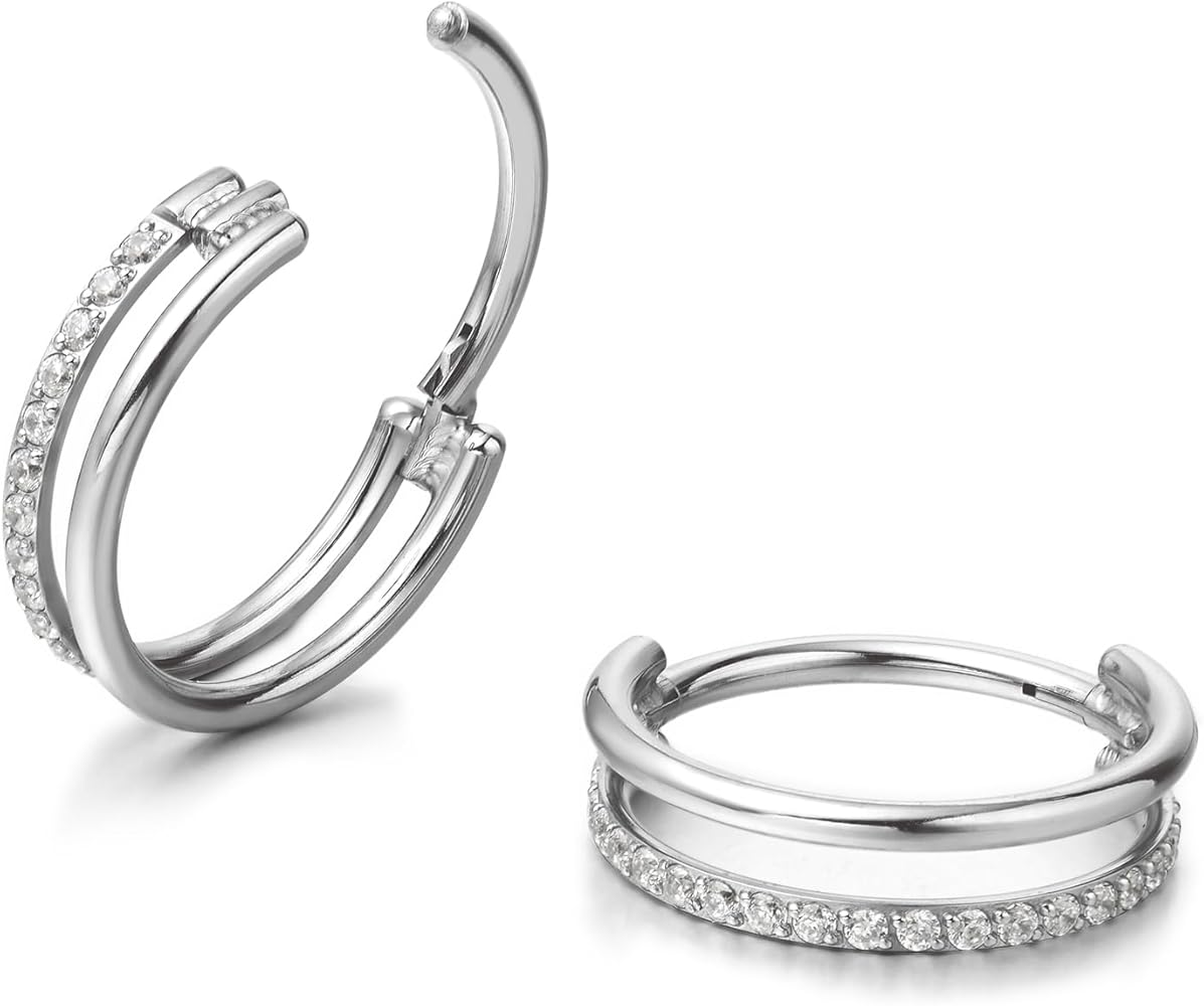 G23 Pure Titanium Huggie Hoop Earrings,12mm Hypoallergenic for Sensitive Ears Pave Cubic Zirconia