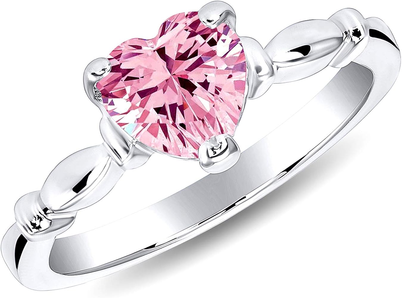 925 Sterling Silver Pink Cz Heart Ring Rhodium Plated