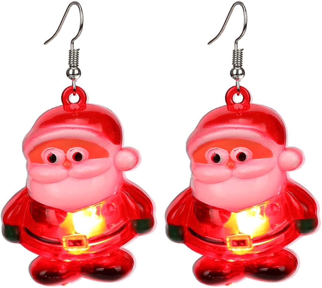 Cute Christmas LED Lights Dangling Hook Earrings for Women Teen Girls Santa Claus Christmas Tree Snowflake Snowman Light Up Dangle Charm Drop Glowing in The Dark Huggie Hook Hoop Earring Stud Fashion Xmas Jewelry Gifts Hypoallergenic