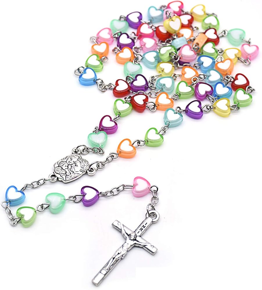 Catholic Colored Resin Love Rosary Handmade Line Christian Retro Cross Decorated Rosary Necklace