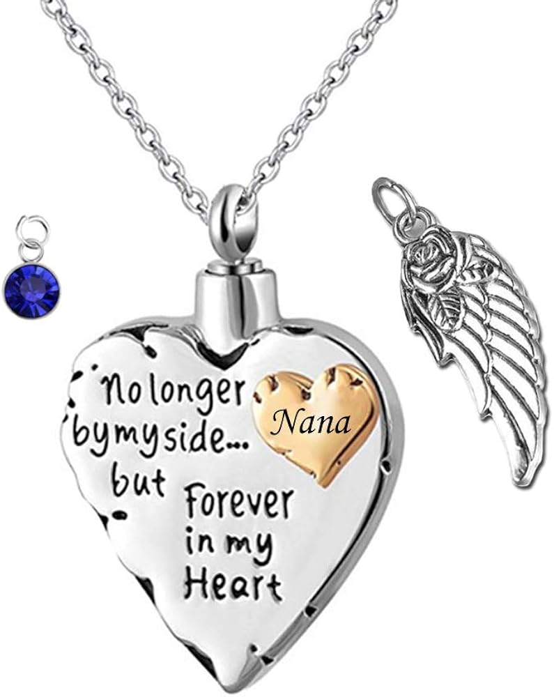 weikui Cremation Jewelry for Ashes Pendant Always in My Heart Urn Necklace for Women/Men Stainless Steel Angel Wings Memorial Keepsake Jewelry-Nana