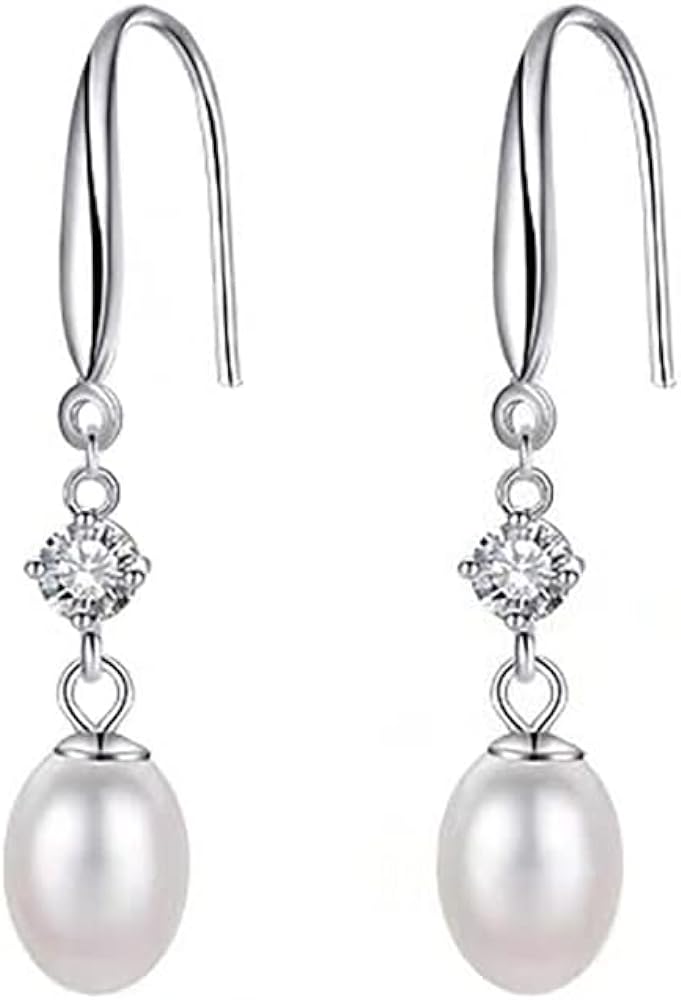 SLUYNZ Solid 925 Sterling Silver Pearl Drop Earrings for Women Teens Natural Freshwater Pearl Dangle Earrings Wedding Bridal Earrings