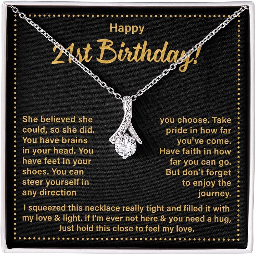 Happy 21st Birthday Alluring Beauty Necklace, She Belived She Could, So She Did, Gifts for 21 Year Old Girls Daughter Niece Sister Granddaughter, Birthday Jewelry Gift for Women Girls, 21st Birthday Gift Necklace for Daughter from Mom and Dad.