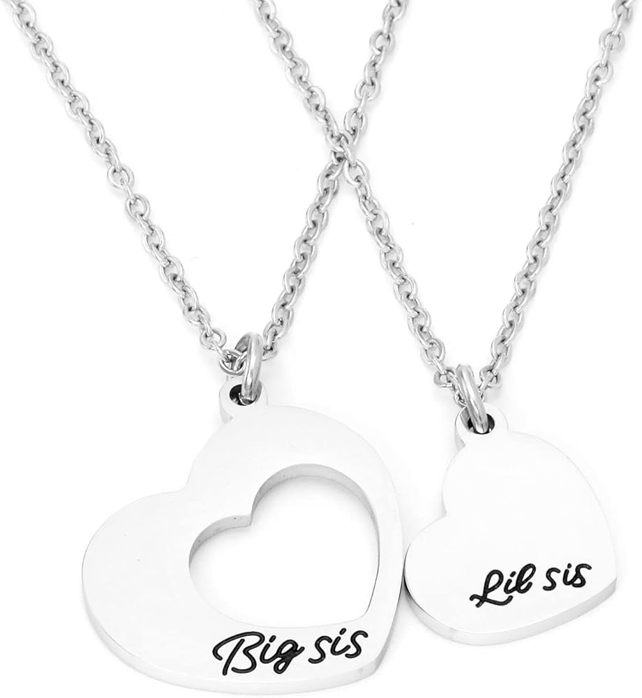 Big Sis Little Sis Necklace Set BFF Sisters Necklaces Jewelry 2 Pieces