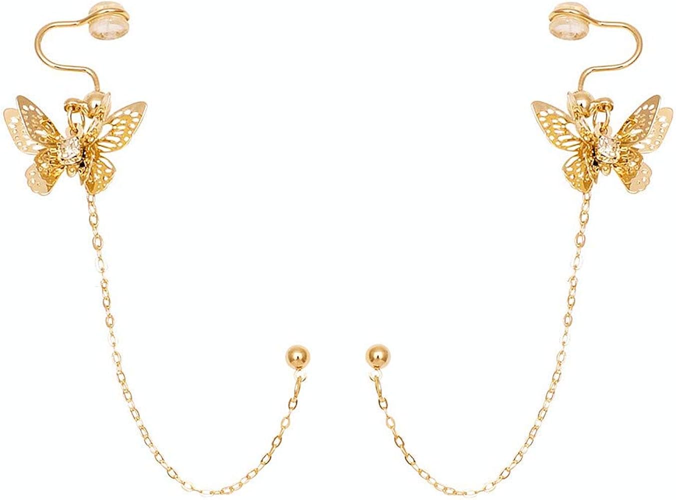 Dainty Butterfly Ear Cuff Crawler Climer Earring for Women Girls Tiny Small Cartilage Hoop Tassel Chain Drop Dangle Ball Stud Sterling Silver Post Pin CZ Filigree Huggie Fashion Jewelry Gold