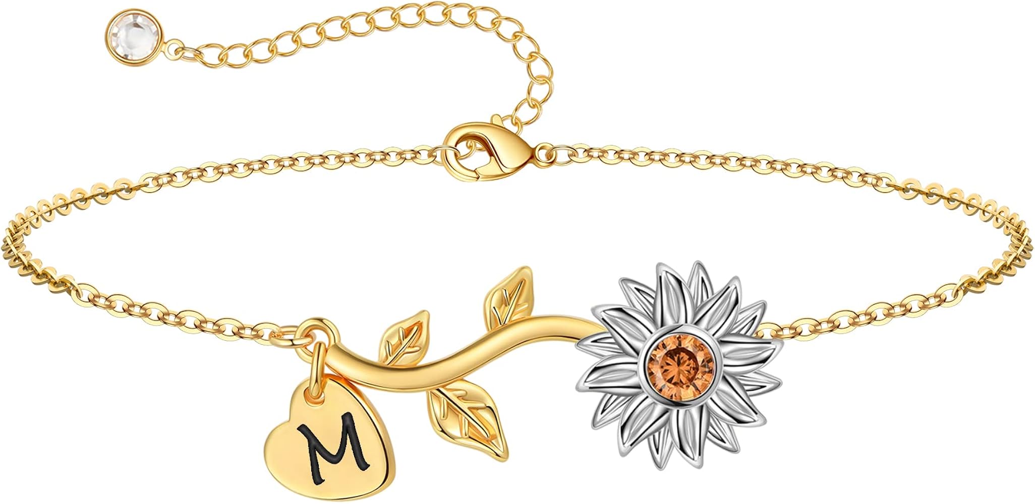 Anoup Small Gifts Under 20 Dollars - Sunflower Gifts for Women, Gold Bracelets for Teen Girls | Sunflower Gifts for 6 7 8 9 10 11 12 Year Old Girls | Initial M Bracelet for Girls