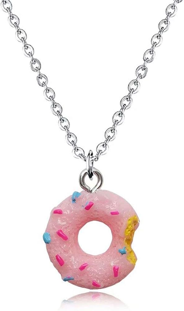 Cute Mini Imitation Food Donut Cream Cookie Pendant Necklace for women Friendship Sister BFF 7 Colors