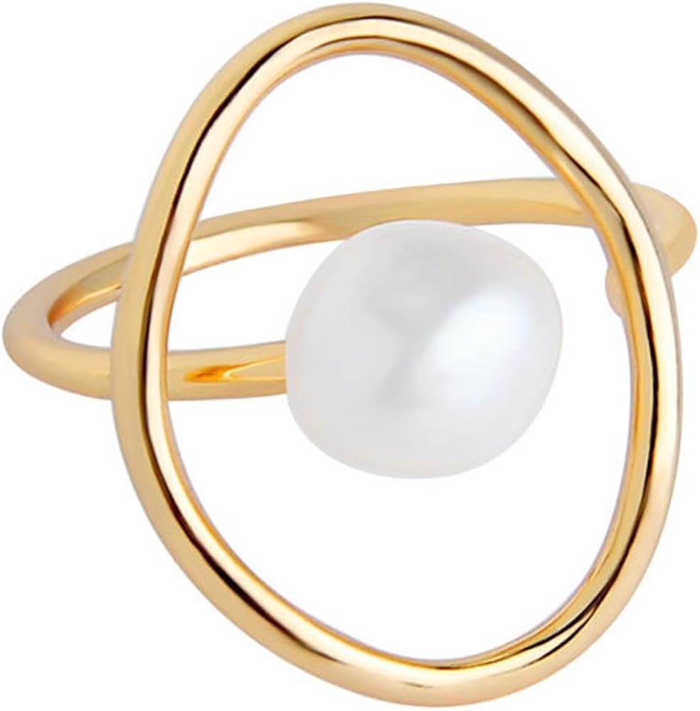 HUASAI Pearl Ring for Women White Pearl Rings Dainty Open Rings Silver Gold Adjustable Ring Jewelry Gift for Girls Lady