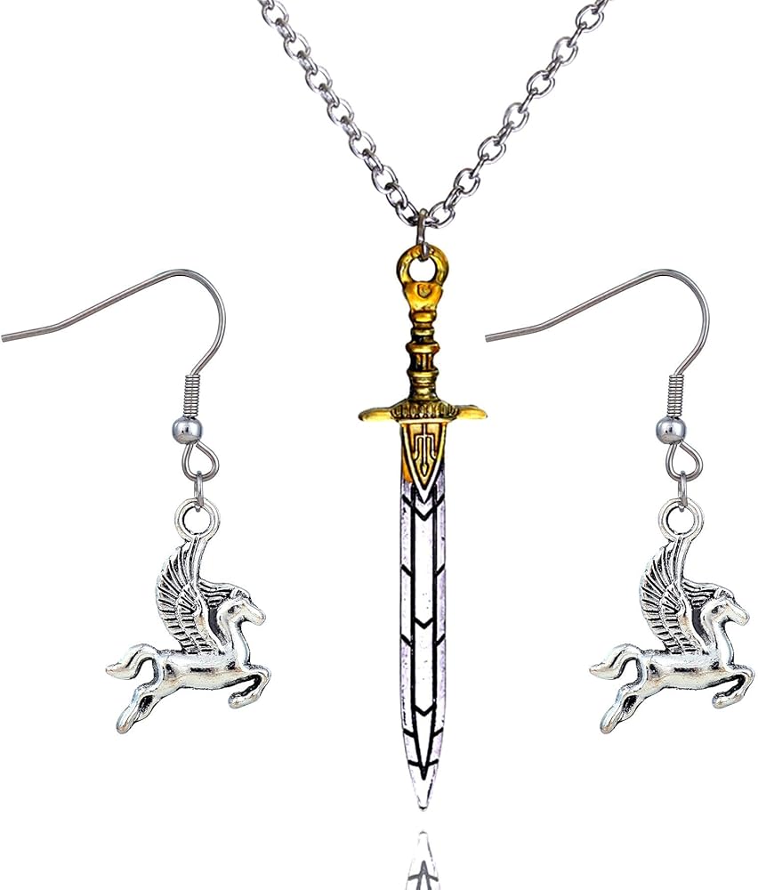 BARUN Percy Sword Necklace - Percy Merch,Percy Stuff,New Year Birthday Valentine' s Day Jewelry Gifts for Percy Series Book Movie Fans Girls, Women, Men, Bff with 1 Pair Blackjack Earrings