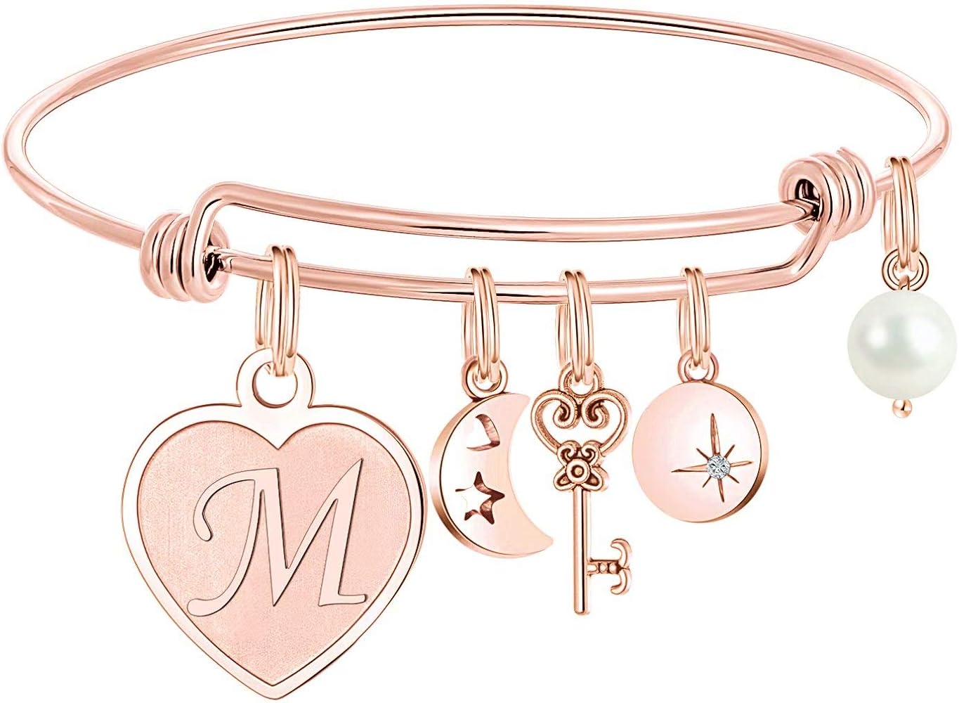 M MOOHAM Initial Charm Bracelets for Women Gifts - Engraved 26 Letters Initial Charms Bracelet Stainless Steel Bangle Bracelet Birthday Christmas Jewelry Gift for Women Teen Girls